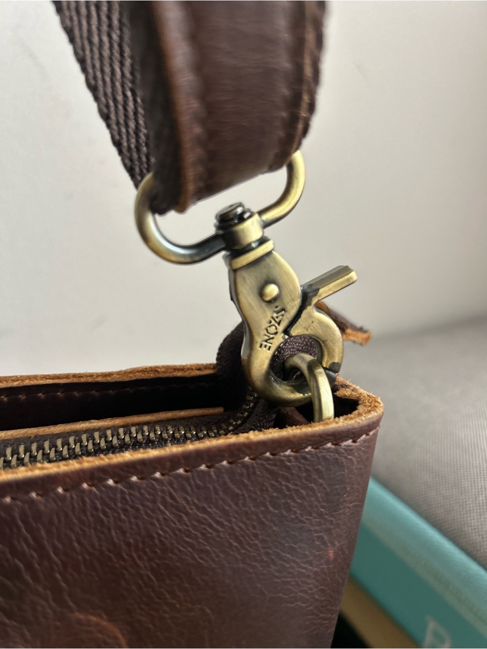 S-Zone Brown Canvas Genuine Leather Handbag/Crossbody w/ bag charm - Picture 4 of 11